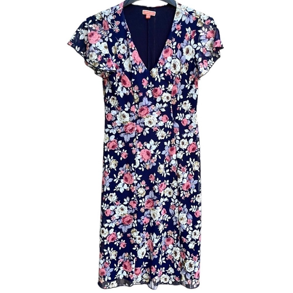 EUC ModCloth Blue Floral Mesh Overlay Midi
Dress Size Small